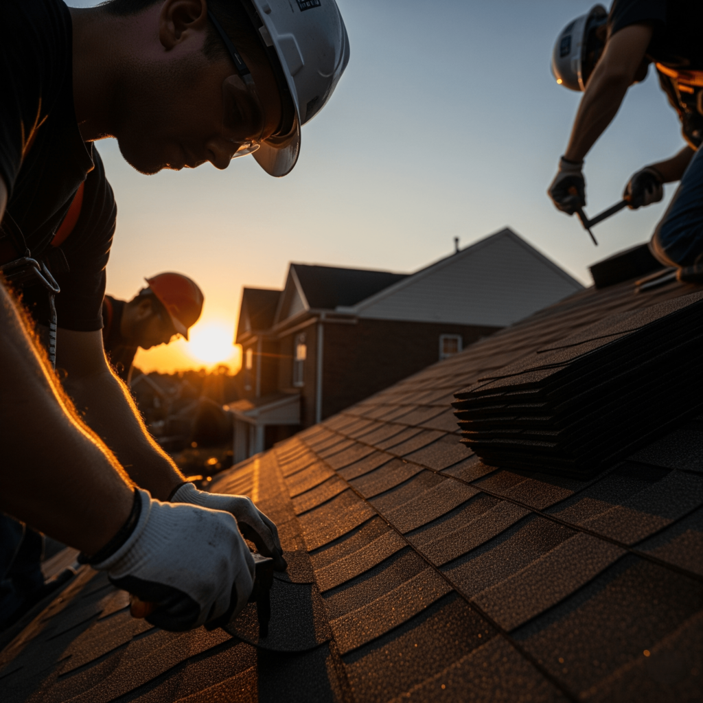 Johns Creek roofing contractor conducting roof inspection Johns Creek GA with ladder and clipboard